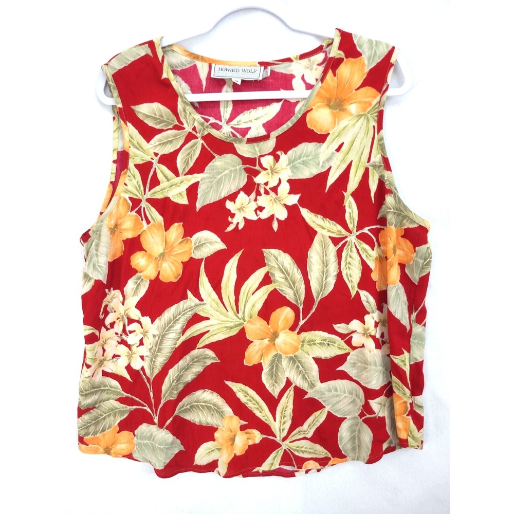 Vintage Howard Wolf Red Tropical Floral Tank Top Sz 18 Made in USA